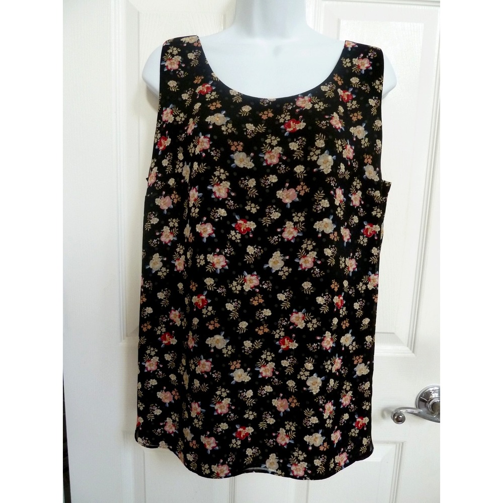 CHICO'S Sz 2=12, L Reversible Career Sleeveless Blouse Floral Polka Dots Office